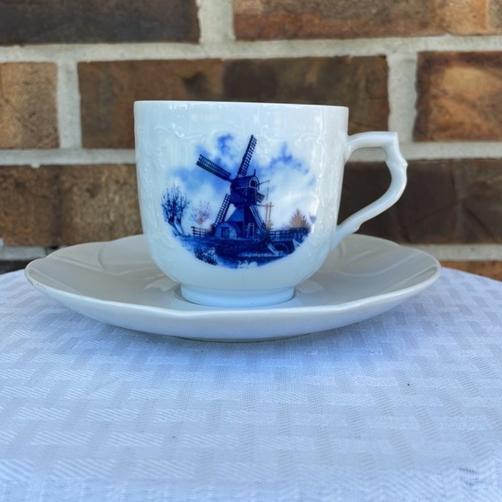 Deft Blue Hand Painted Holland Tea Cup and Saucer